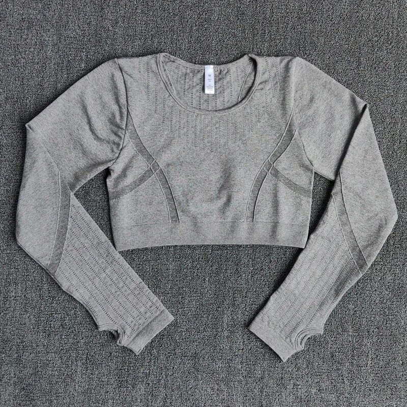 Set de gimnastică fără cusături, 2 bucăți, haine de antrenament pentru femei, cu mânecă lungă, cămașă crop top, cu compresie, jambiere de fitness, costume de yoga sport