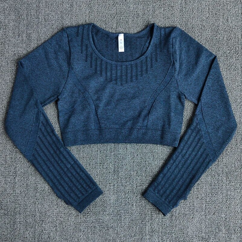 Set de gimnastică fără cusături, 2 bucăți, haine de antrenament pentru femei, cu mânecă lungă, cămașă crop top, cu compresie, jambiere de fitness, costume de yoga sport