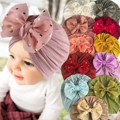 2023 New Lovely Shiny Bowknot Baby Hat Cute Solid Color Baby Girls Boys Hat Turban Soft Newborn Infant Cap Beanies Head Wraps