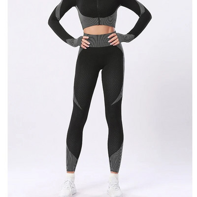 Set de yoga pentru trening pentru femei, 1/2 buc. Îmbrăcăminte pentru femei, costum de sport fără cusături, jambiere de alergare, cămăși cu mânecă lungă, set sport de fitness