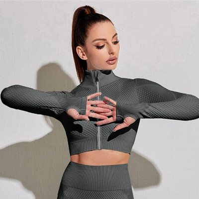 Set de yoga pentru trening pentru femei, 1/2 buc. Îmbrăcăminte pentru femei, costum de sport fără cusături, jambiere de alergare, cămăși cu mânecă lungă, set sport de fitness