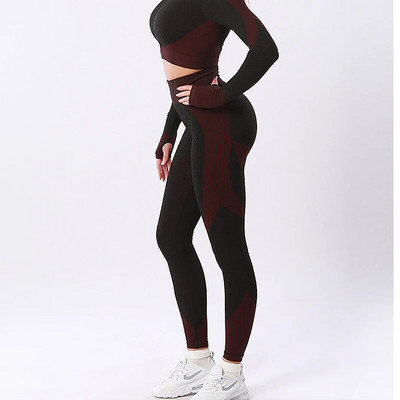 Set de yoga pentru trening pentru femei, 1/2 buc. Îmbrăcăminte pentru femei, costum de sport fără cusături, jambiere de alergare, cămăși cu mânecă lungă, set sport de fitness