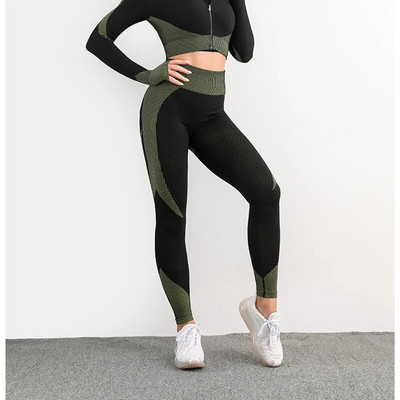 Set de yoga pentru trening pentru femei, 1/2 buc. Îmbrăcăminte pentru femei, costum de sport fără cusături, jambiere de alergare, cămăși cu mânecă lungă, set sport de fitness