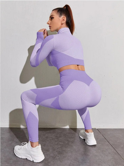 Set de yoga pentru trening pentru femei, 1/2 buc. Îmbrăcăminte pentru femei, costum de sport fără cusături, jambiere de alergare, cămăși cu mânecă lungă, set sport de fitness