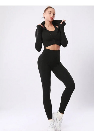 Set de yoga pentru trening pentru femei, 1/2 buc. Îmbrăcăminte pentru femei, costum de sport fără cusături, jambiere de alergare, cămăși cu mânecă lungă, set sport de fitness