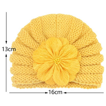 Μόδα Λουλούδια Βρεφικά Καπέλα Μαλακά Πλεκτά Μάλλινα Καπέλα Baby Corchet Καπέλο τουρμπάνι