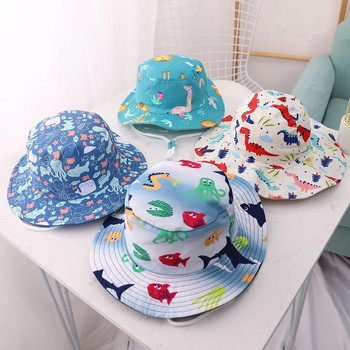 Пролетно лято Тънки дишащи детски шапки с кофа Унисекс Бебешки слънчеви шапки с ветроустойчиво въже Детски шапки за открито на възраст 6 месеца-8 години