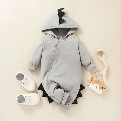 Haine pentru nou-născut, culoare uni, cu glugă, cu fermoar, salopetă, salopete, nou-născut, baieți, fete, costum de dinozaur din desene animate