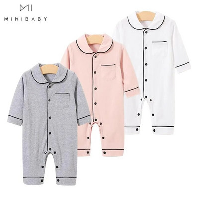 Wholesale 0-24M Newborn Jumpsuit Baby Clothes Spring Toddler Costume Boys Girls Solid long home wear Romper Pure Cotton Pajamas