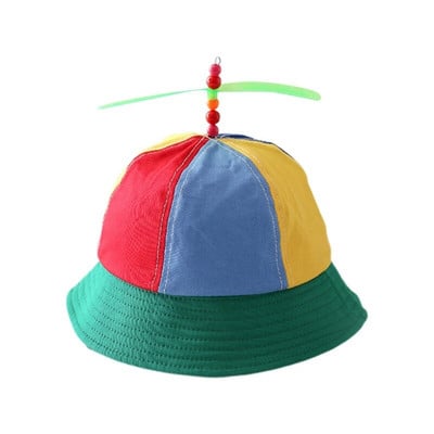 Y1UB Cotton Bucket Hat Kids Lightweight Outdoor Helicopter Propeller Rainbow for Sun