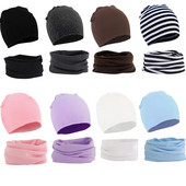 Set de eșarfe pentru pălărie pentru bebeluși, 2 bucăți, toamnă, iarnă, caldă, băieți, fete, guler, batic pentru gât, costum pentru copii, bumbac, pălării pentru copii, comerț cu ridicata