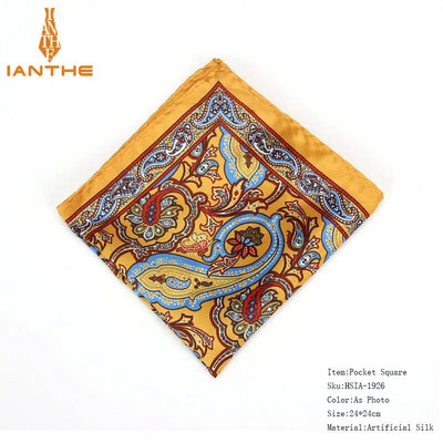 Batista pentru bărbați nou-nouț, epocă Paisley Buzunar pătrat Moale Hankies Petrecere de nuntă Afaceri Mătase Artificială Prosop Cadou