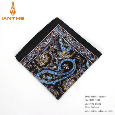 Batista pentru bărbați nou-nouț, epocă Paisley Buzunar pătrat Moale Hankies Petrecere de nuntă Afaceri Mătase Artificială Prosop Cadou