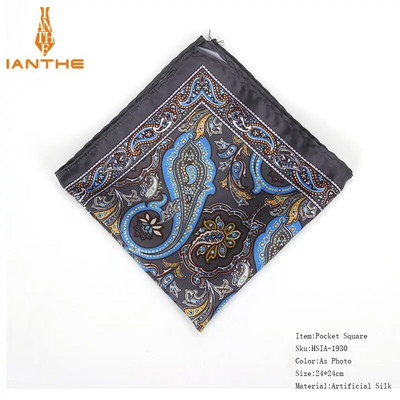 Batista pentru bărbați nou-nouț, epocă Paisley Buzunar pătrat Moale Hankies Petrecere de nuntă Afaceri Mătase Artificială Prosop Cadou