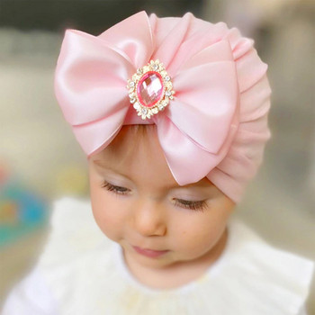 Καπέλο τουρμπάνι 10 χρωμάτων για νεογέννητο μωρό κορίτσια για αγόρια 2021 Απλό γυαλιστερό μονόχρωμο Καπέλο καπέλο με μεγάλο παπιγιόν