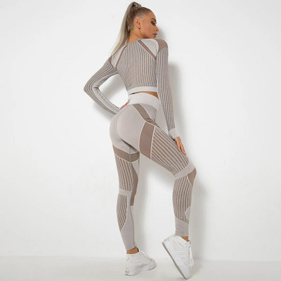 Xlwsbcr Set de yoga fără cusături scobiți ținute sport femei crop negru sutien jambiere antrenament costum sală fitness seturi sport