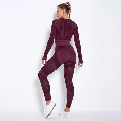 Xlwsbcr Set de yoga fără cusături scobiți ținute sport femei crop negru sutien jambiere antrenament costum sală fitness seturi sport