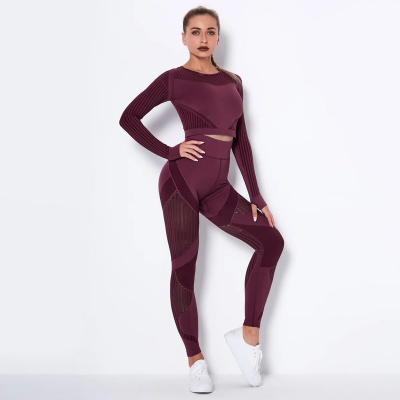 Xlwsbcr Set de yoga fără cusături scobiți ținute sport femei crop negru sutien jambiere antrenament costum sală fitness seturi sport