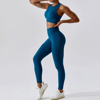 Безшевни йога комплекти за тренировка за жени Спортен сутиен от 2 части Спортно облекло Йога костюм с висока талия Клинове Фитнес фитнес облекло