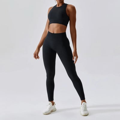 Õmblusteta joogakomplekt Treeningriided naistele 2-osaline sportrinnahoidja spordirõivad kõrge vöökohaga joogaülikond säärised spordisaaliriided