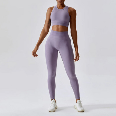 Õmblusteta joogakomplekt Treeningriided naistele 2-osaline sportrinnahoidja spordirõivad kõrge vöökohaga joogaülikond säärised spordisaaliriided