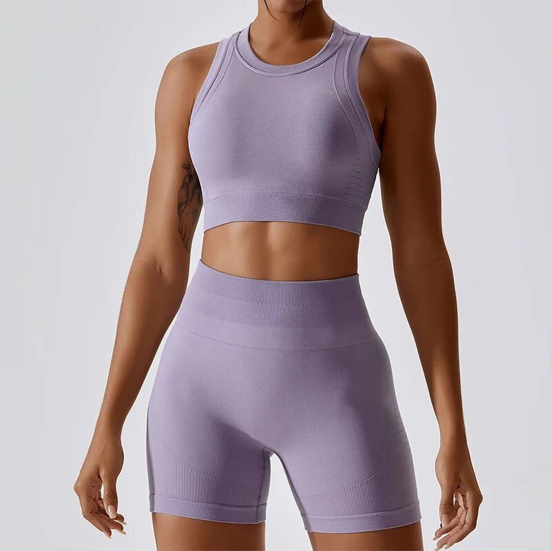 Õmblusteta joogakomplekt Treeningriided naistele 2-osaline sportrinnahoidja spordirõivad kõrge vöökohaga joogaülikond säärised spordisaaliriided