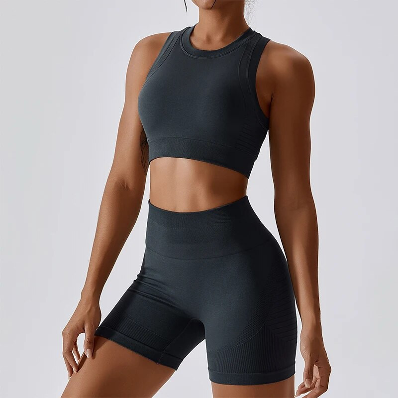 Õmblusteta joogakomplekt Treeningriided naistele 2-osaline sportrinnahoidja spordirõivad kõrge vöökohaga joogaülikond säärised spordisaaliriided