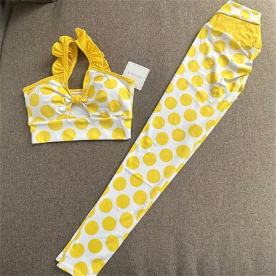 2024 Dot 2 buc Trening pentru femei Set de yoga Costum sport Îmbrăcăminte de gimnastică Haine de antrenament Haine de gimnastică Jambiere cu talie înaltă Îmbrăcăminte sportivă de fitness