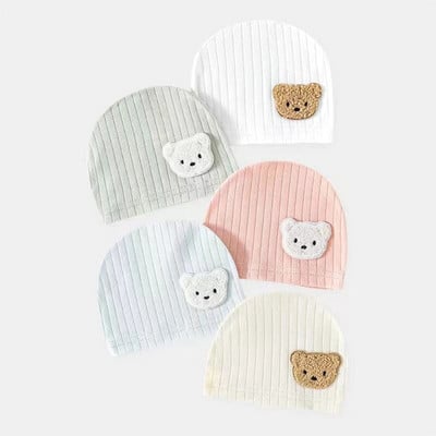 Infant Beanies Caps Baby Hat Cartoon Bear Boneless Muslin Hat Newborn Headwear Windproof Spring Hat 0-3M Baby Hats Dropshipping