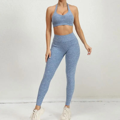 Ženski dvodijelni podesivi halter sportski set za jogu, tajice visokog struka, odjeća za vježbanje za žene Odijelo za fitness Sportska odjeća
