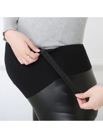 Бременни кожени панталони с нов дизайн за 2023 г. Плюс размер 4xl Клинове, поддържащи корема Моден рунен еластичен моден тънък