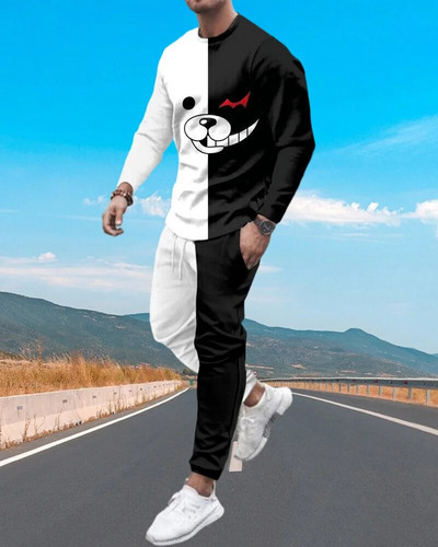 Kasdieniai Route 66 Sportiniai kostiumai Vyriški Drabužiai Sportinis Kostiumas Gatvės drabužiai + Marškinėliai ilgomis rankovėmis Sportinė apranga 3d Print Sportiniai kelnaitės Vyriškas rinkinys