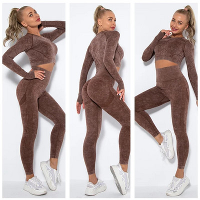 1/2 buc. Set de yoga pentru femeie, fără cusături, sport, fitness, pantaloni atletici, antrenament de gimnastică, jambiere de strângere, costume de ținută rezistente la ghemuit