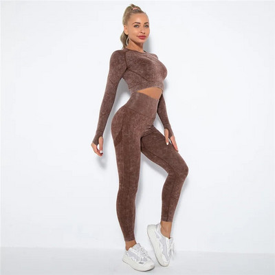 1/2 db Mosás Zökkenőmentes női jóga szett Sport Aktív Fitness Sportos nadrág edzőterem edzés Scrunch leggings guggolásmentes ruházat