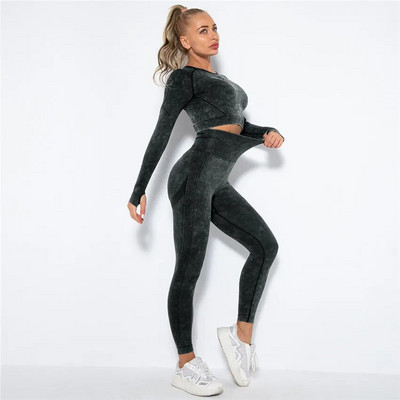 1/2 db Mosás Zökkenőmentes női jóga szett Sport Aktív Fitness Sportos nadrág edzőterem edzés Scrunch leggings guggolásmentes ruházat