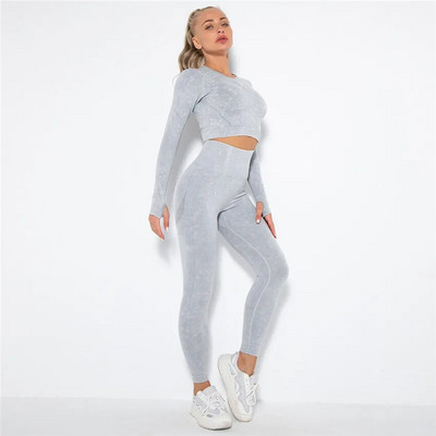 1/2 db Mosás Zökkenőmentes női jóga szett Sport Aktív Fitness Sportos nadrág edzőterem edzés Scrunch leggings guggolásmentes ruházat