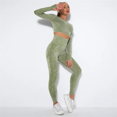 1/2 db Mosás Zökkenőmentes női jóga szett Sport Aktív Fitness Sportos nadrág edzőterem edzés Scrunch leggings guggolásmentes ruházat