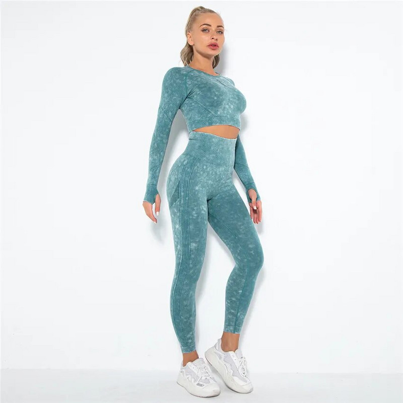 1/2 db Mosás Zökkenőmentes női jóga szett Sport Aktív Fitness Sportos nadrág edzőterem edzés Scrunch leggings guggolásmentes ruházat