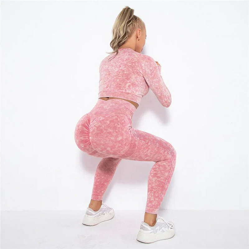 1/2 db Mosás Zökkenőmentes női jóga szett Sport Aktív Fitness Sportos nadrág edzőterem edzés Scrunch leggings guggolásmentes ruházat