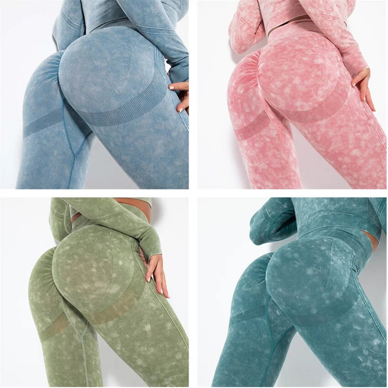 1/2 db Mosás Zökkenőmentes női jóga szett Sport Aktív Fitness Sportos nadrág edzőterem edzés Scrunch leggings guggolásmentes ruházat