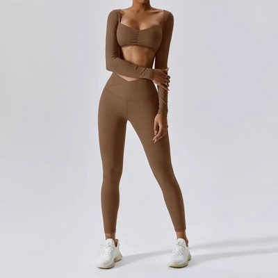 Costum de yoga sport din două piese Îmbrăcăminte sportivă Set de femei Haine de antrenament respirabile pentru femei Ținută de fitness Set de gimnastică Trening academic