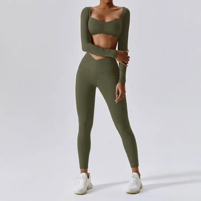 Costum de yoga sport din două piese Îmbrăcăminte sportivă Set de femei Haine de antrenament respirabile pentru femei Ținută de fitness Set de gimnastică Trening academic