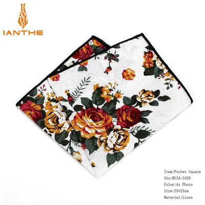 Costume pentru bărbați Batiste din in țesute cu imprimare florală pătrat de buzunar papuci pentru bărbați de afaceri casual buzunare pătrate prosop