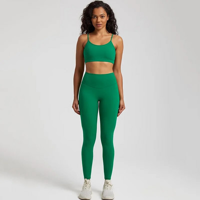 Jedna boja Gym Fitness Yoga Set Legging Back Cross Sport Grudnjak Top 2pc Odijelo Comprehensive Training Jog Ženski izrezana kravata Okrugli ovratnik
