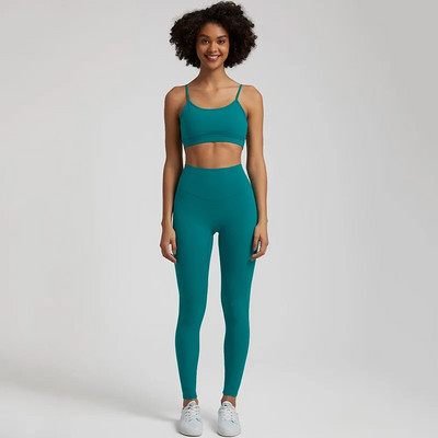 Jedna boja Gym Fitness Yoga Set Legging Back Cross Sport Grudnjak Top 2pc Odijelo Comprehensive Training Jog Ženski izrezana kravata Okrugli ovratnik