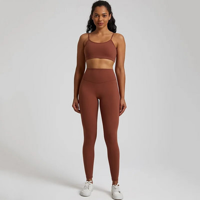 Jedna boja Gym Fitness Yoga Set Legging Back Cross Sport Grudnjak Top 2pc Odijelo Comprehensive Training Jog Ženski izrezana kravata Okrugli ovratnik