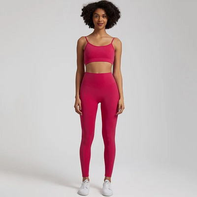 Jedna boja Gym Fitness Yoga Set Legging Back Cross Sport Grudnjak Top 2pc Odijelo Comprehensive Training Jog Ženski izrezana kravata Okrugli ovratnik
