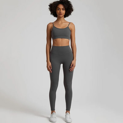Jedna boja Gym Fitness Yoga Set Legging Back Cross Sport Grudnjak Top 2pc Odijelo Comprehensive Training Jog Ženski izrezana kravata Okrugli ovratnik
