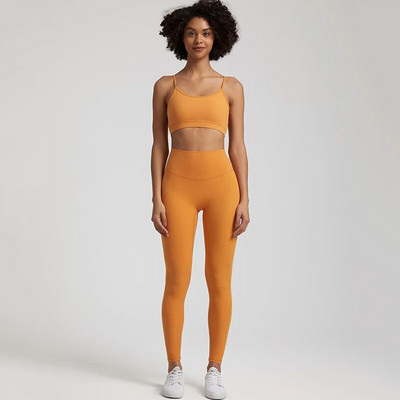 Jedna boja Gym Fitness Yoga Set Legging Back Cross Sport Grudnjak Top 2pc Odijelo Comprehensive Training Jog Ženski izrezana kravata Okrugli ovratnik