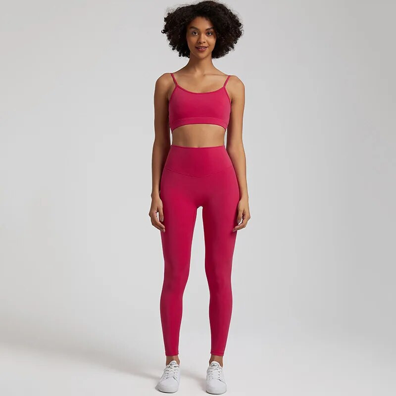 Jedna boja Gym Fitness Yoga Set Legging Back Cross Sport Grudnjak Top 2pc Odijelo Comprehensive Training Jog Ženski izrezana kravata Okrugli ovratnik